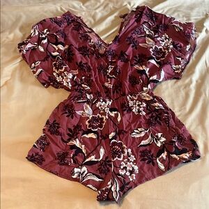 Charlotte Russe Burgundy Floral Romper